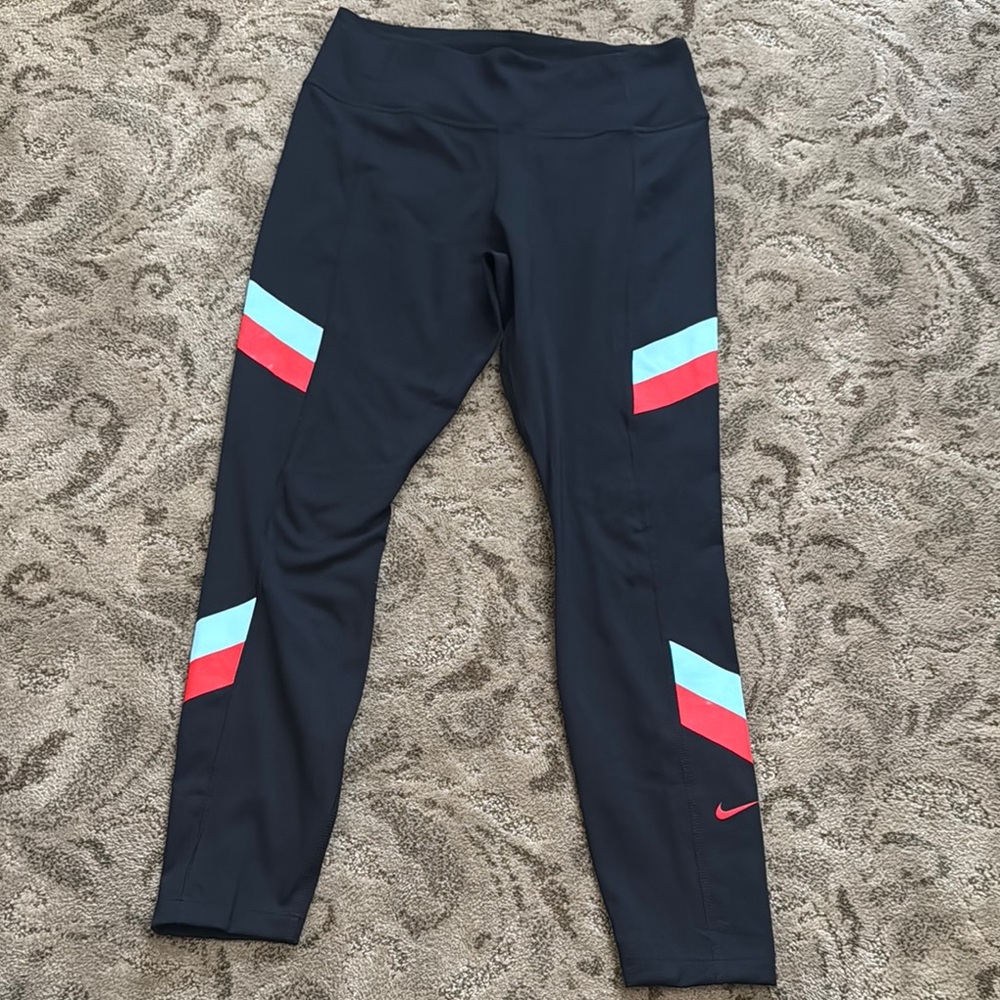 Nike Black Leggings with Red and Light Blue Accents